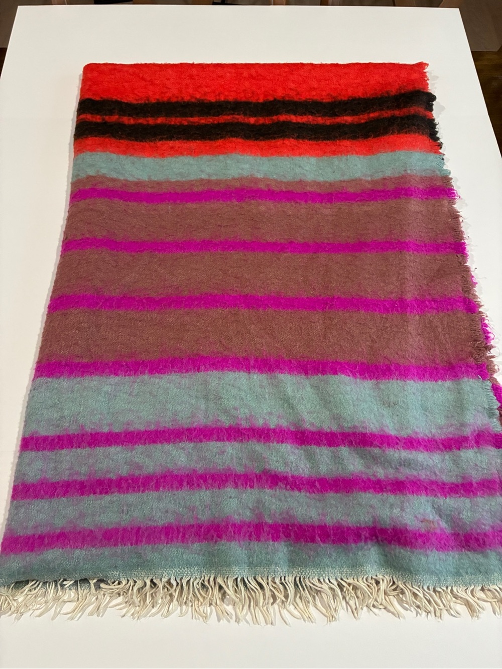 Anthropologie Fuzzy Striped Throw in Hot Pink and Aqua Whimsy Boho